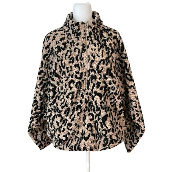 VICI Small Sherpa Pullover Sweater Cheetah Print 1/4 Zip Thick Warm Cozy - Picture 1 of 8